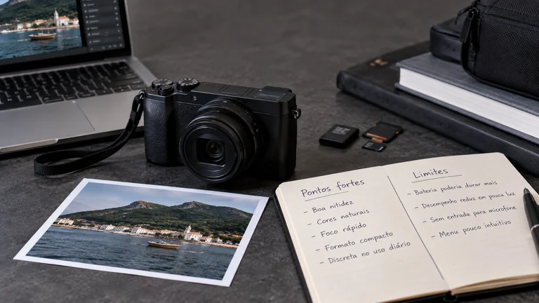 Avaliação de uma câmera com exemplos de fotografias, pontos fortes e limites.