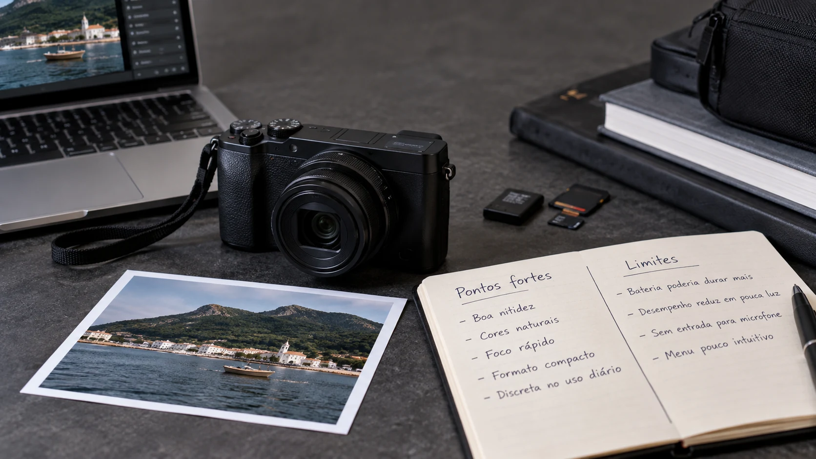 Avaliação de uma câmera com exemplos de fotografias, pontos fortes e limites.