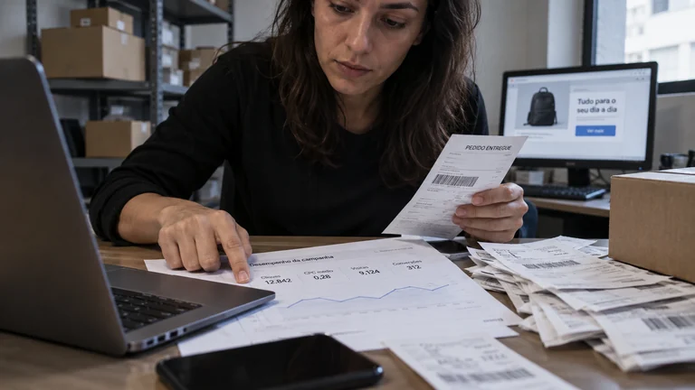 Conferência de um relatório de campanha com comprovantes de pedidos.