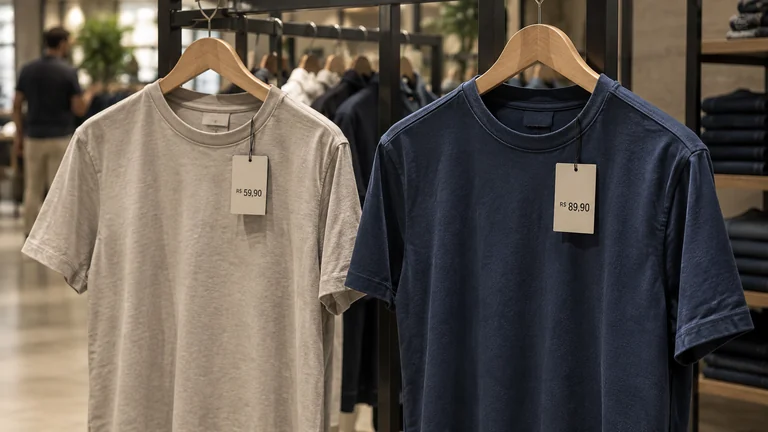 Comparação da qualidade de duas camisetas para avaliar seu valor.
